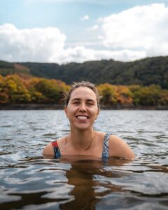 a person in a garment in water
